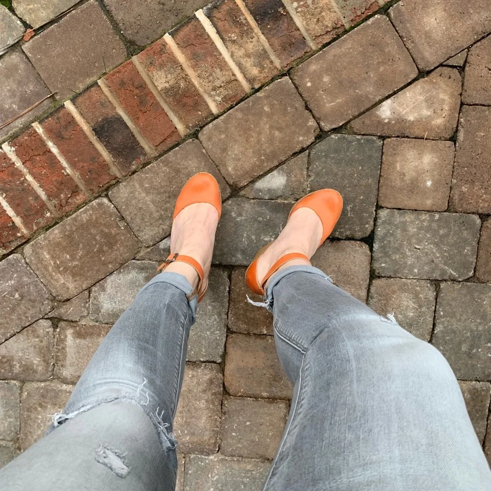 Women's Orange Platform Wedge Sandals with Ankle Strap